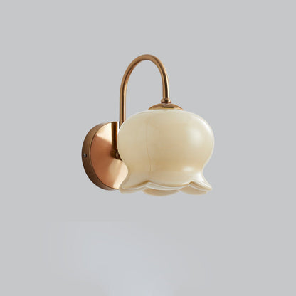 Cream Orchid Flower Bow Iron Glass 1-Light Wall Sconce Lamp