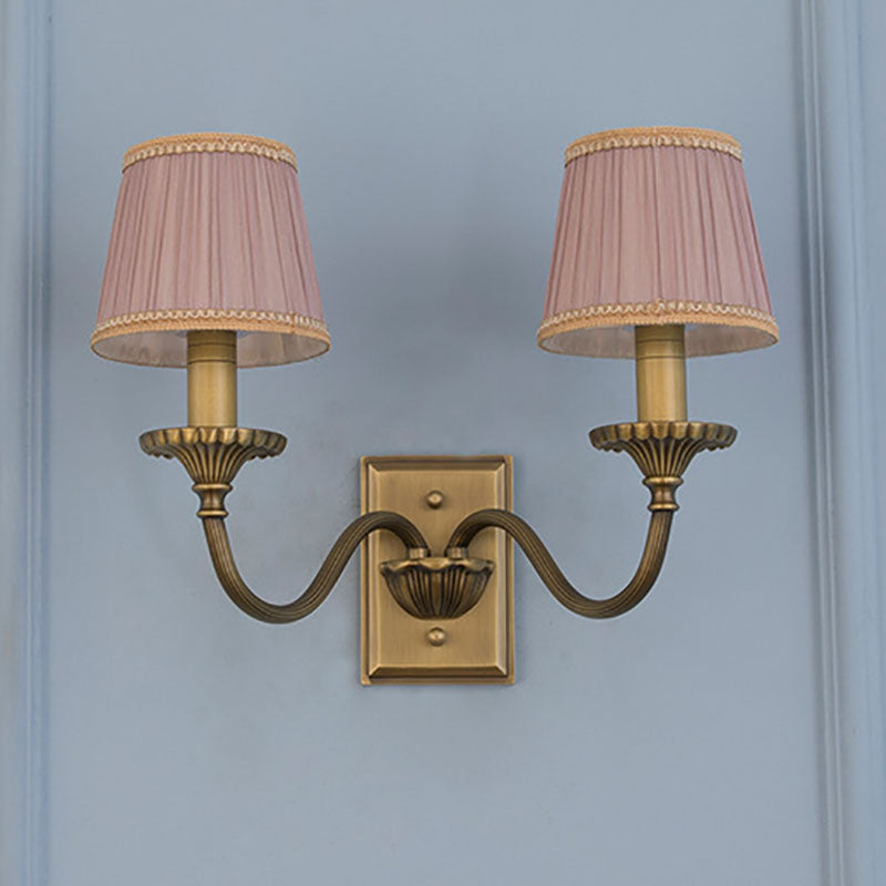 Cylinder Rod Fabric Copper 1/2 Light Wall Sconce Lamp