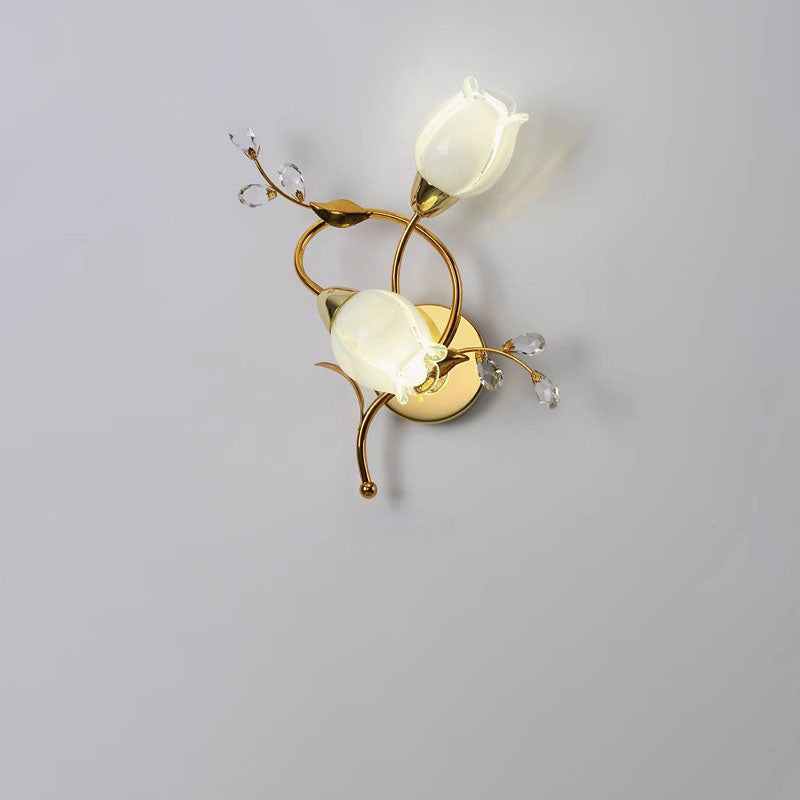 Deco Flower Hardware Glass Crystal 2-Light Wall Sconce Lamp