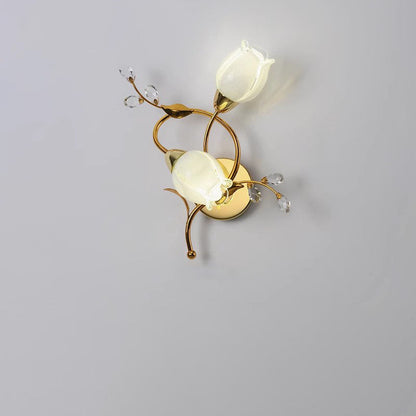 Deco Flower Hardware Glass Crystal 2-Light Wall Sconce Lamp