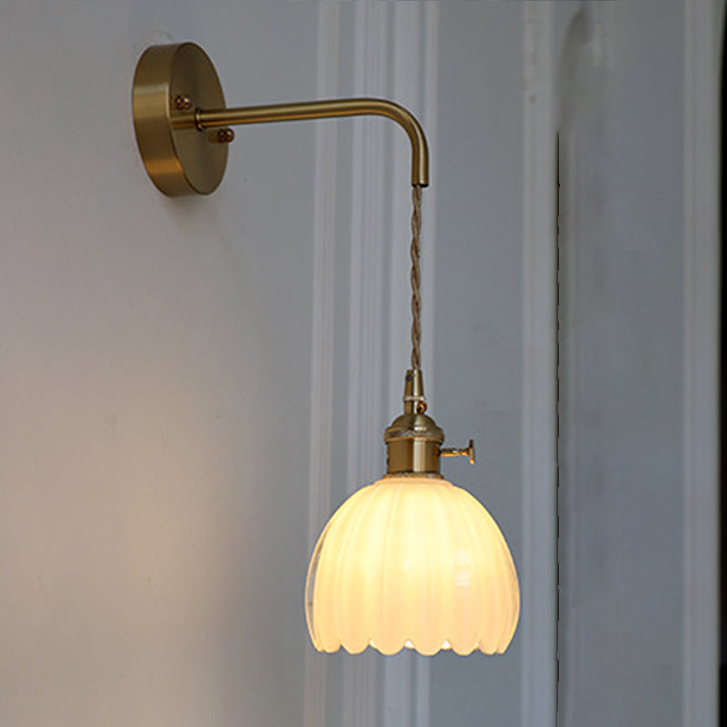 Art Deco Flower Bud Glass Shade 1-Light Wall Sconce Lamp