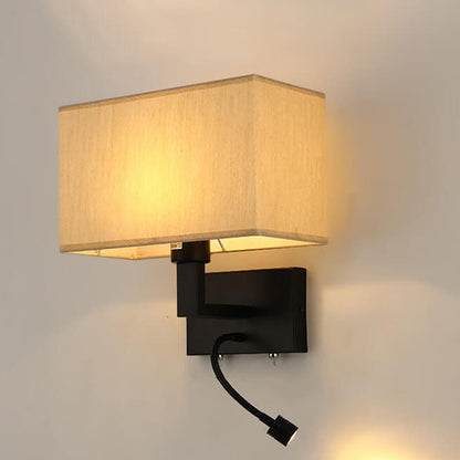 Solid Rectangular Iron Fabric 2-Light Wall Sconce Lamp