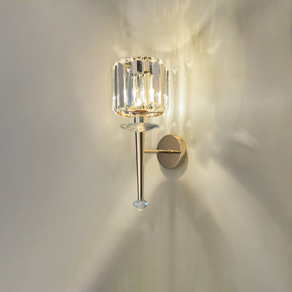 Metal Steel Crystal Ball Cylinder 1-Light Wall Sconce Lamp
