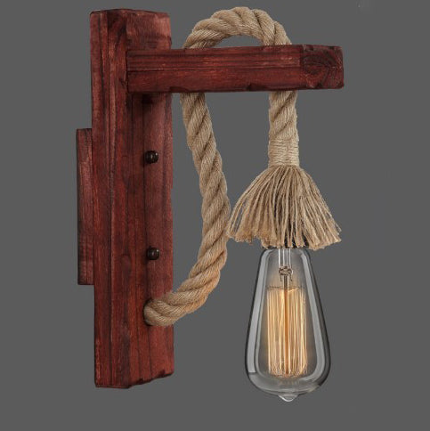 Wood Rope Iron Glass Cubic Pendant 1-Light Wall Sconce Lamp