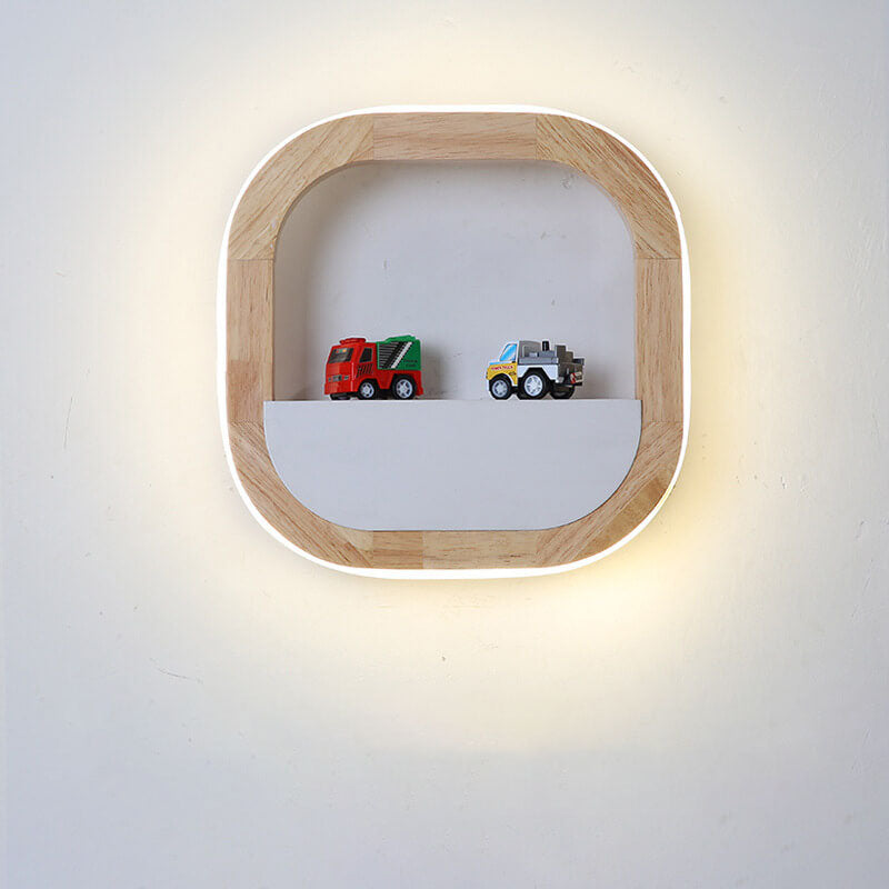 Japanese Round Rubber Wood Hardware LED Wall Sconce Lamp