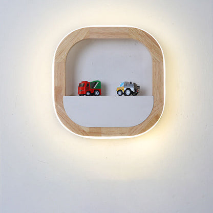 Japanese Round Rubber Wood Hardware LED Wall Sconce Lamp