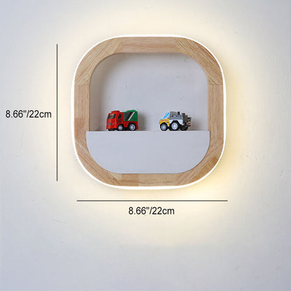 Japanese Round Rubber Wood Hardware LED Wall Sconce Lamp
