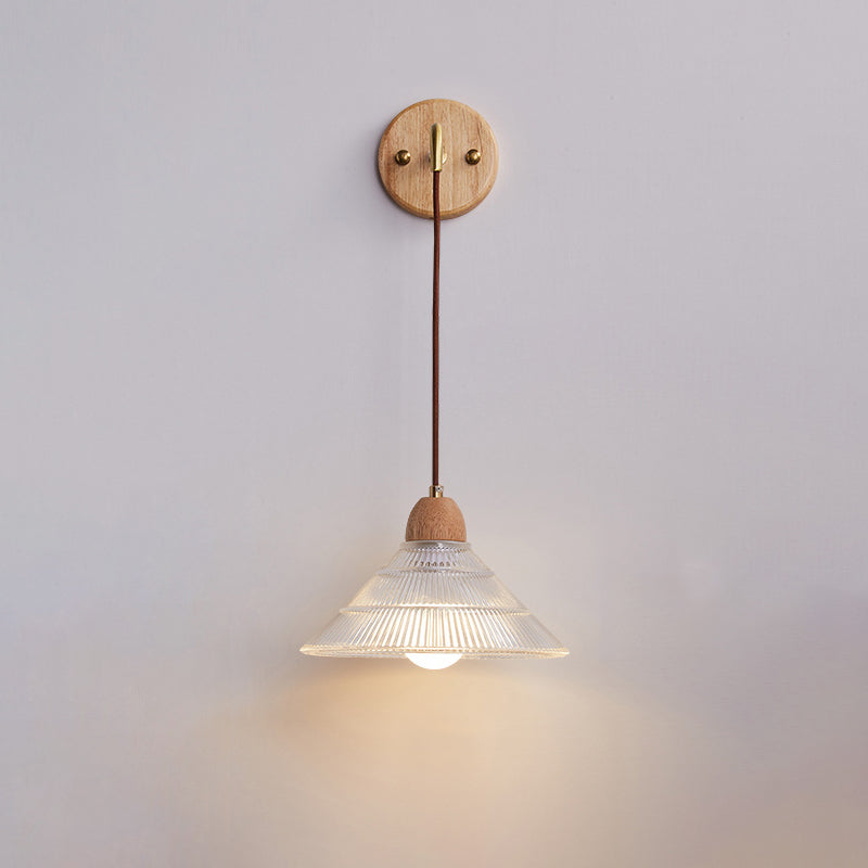 Cylinder Cone Solid Wood Glass 1-Light Wall Sconce Lamp