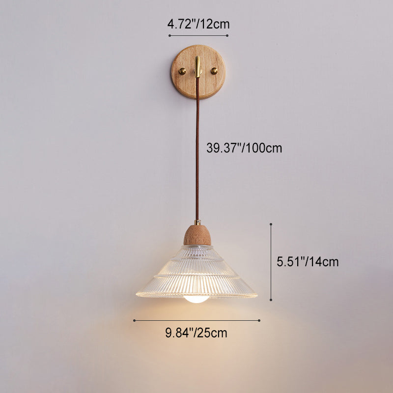 Cylinder Cone Solid Wood Glass 1-Light Wall Sconce Lamp