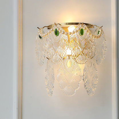 Gold Pearl Water Grain Glass Sheet 2-Light Wall Sconce Lamp