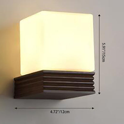 Transitional Cylinder Wood Glass 1-Light Wall Sconce Lamp
