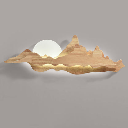Traditional Chinese Wood Landscape LED Wall Sconce Lamp