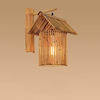 Vintage Twine Rattan Weaving 1-Light Wall Sconce Lamp
