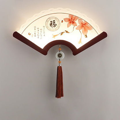 Chinese Elements Shade Wooden Edge LED Wall Sconce Lamp