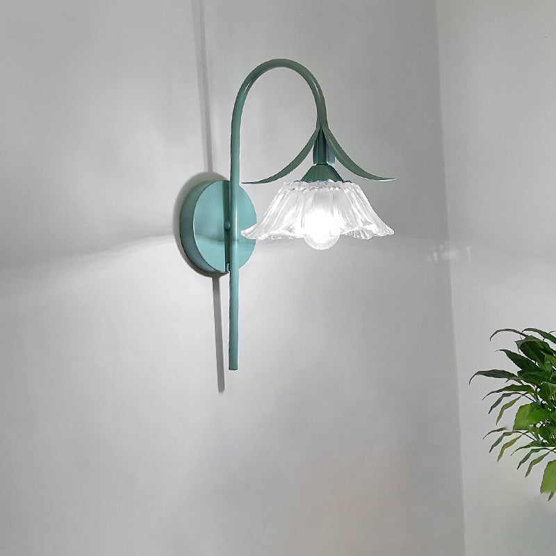 Iron Flower Glass Shade Crystal 1-Light Wall Sconce Lamp