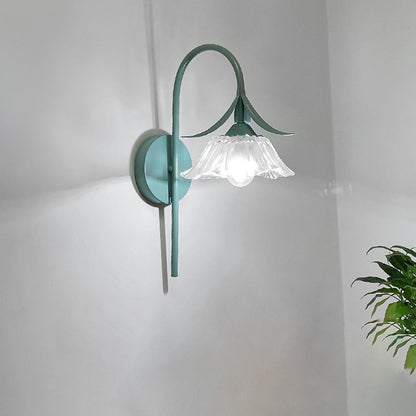 Iron Flower Glass Shade Crystal 1-Light Wall Sconce Lamp