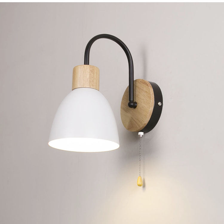 Macaron Pole Round Cup Iron Wood 1-Light Wall Sconce Lamp