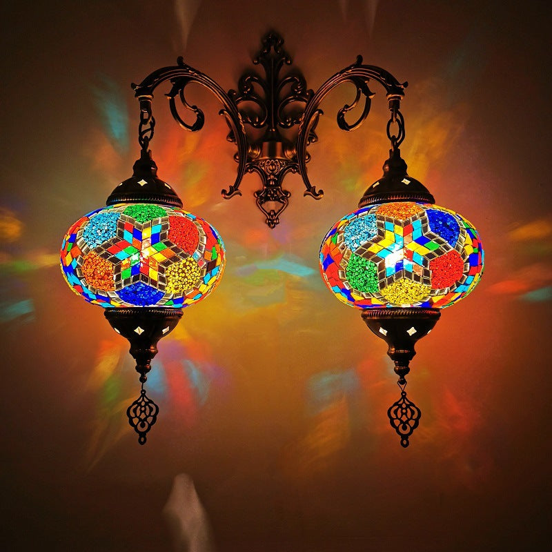 Tiffany Hardware Stained Glass 2-Light Wall Sconce Lamp