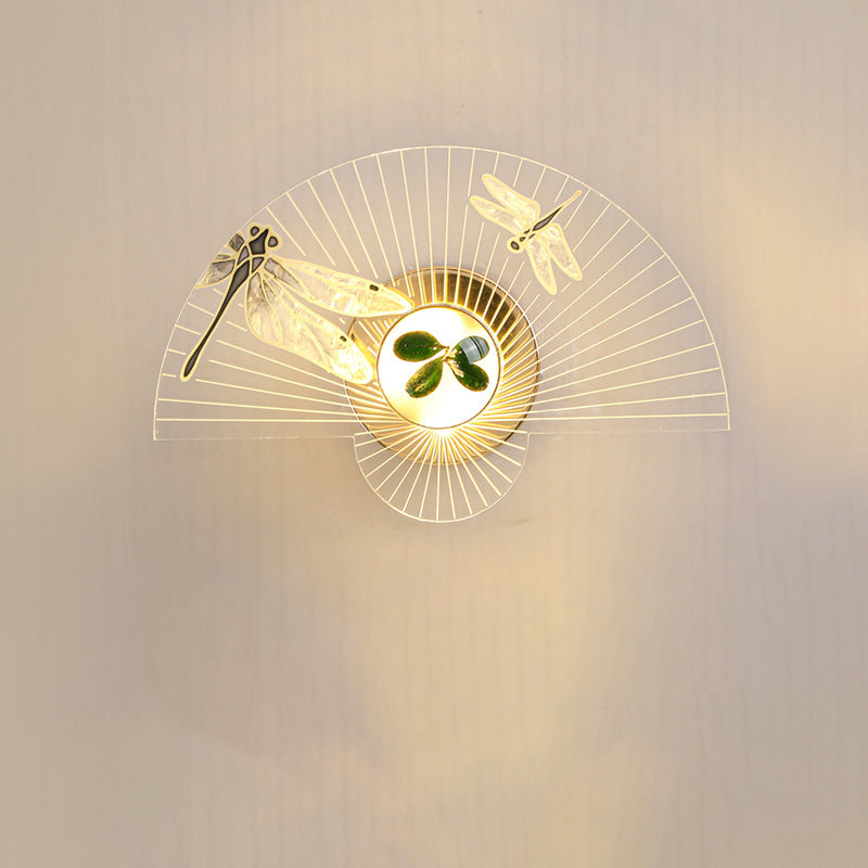 Fan-Shaped Sunflower Dragonfly Decor LED Wall Sconce Lamp