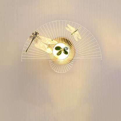 Fan-Shaped Sunflower Dragonfly Decor LED Wall Sconce Lamp