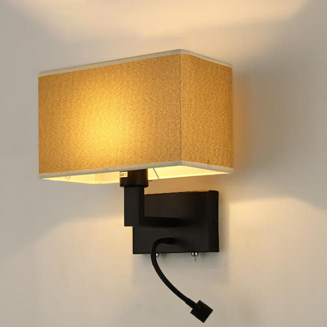 Solid Rectangular Iron Fabric 2-Light Wall Sconce Lamp