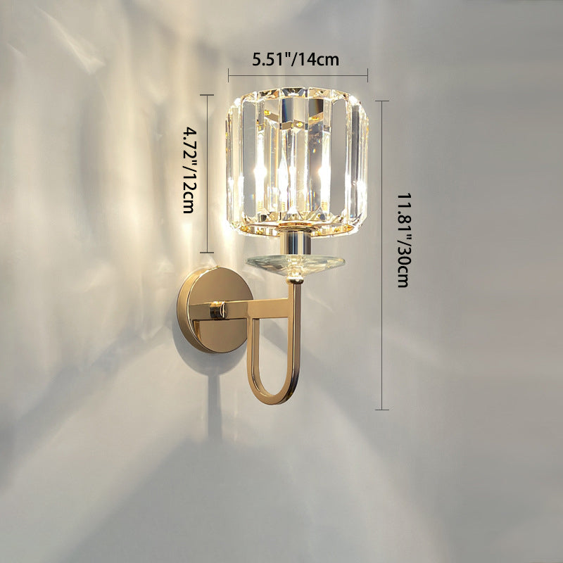 Metal Steel Crystal Ball Cylinder 1-Light Wall Sconce Lamp