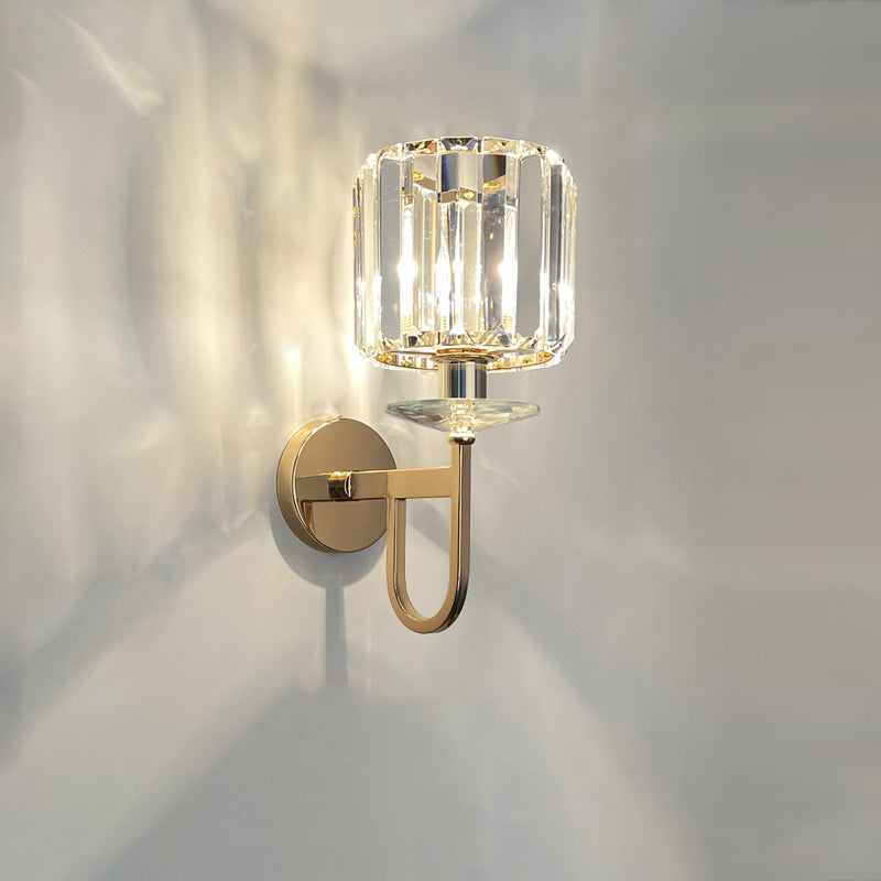Metal Steel Crystal Ball Cylinder 1-Light Wall Sconce Lamp