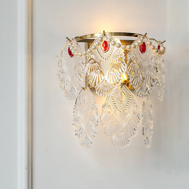 Gold Pearl Water Grain Glass Sheet 2-Light Wall Sconce Lamp