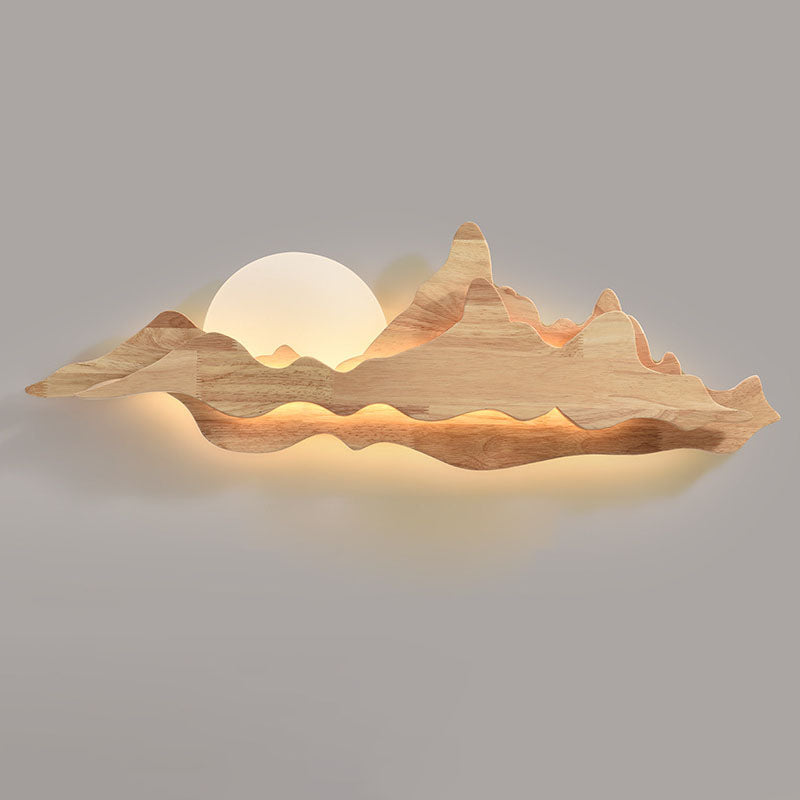 Traditional Chinese Wood Landscape LED Wall Sconce Lamp