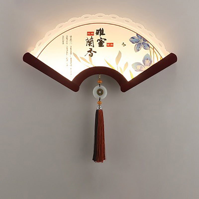 Chinese Elements Shade Wooden Edge LED Wall Sconce Lamp