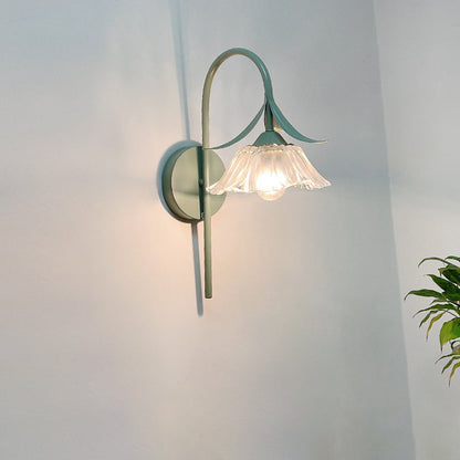 Iron Flower Glass Shade Crystal 1-Light Wall Sconce Lamp