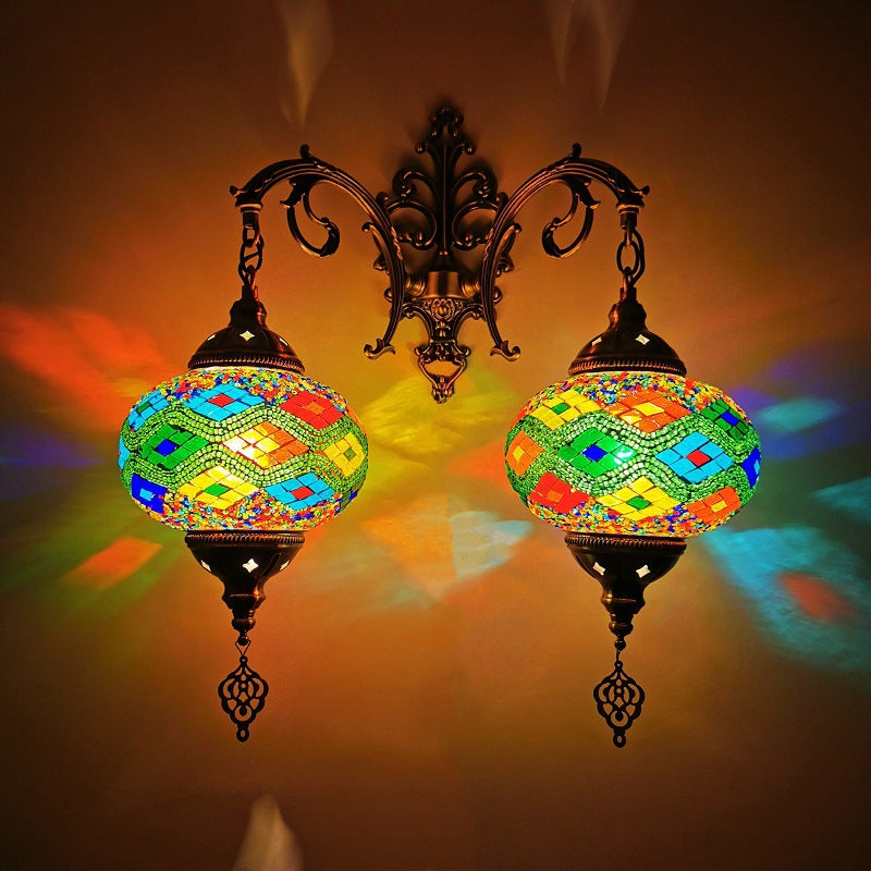 Tiffany Hardware Stained Glass 2-Light Wall Sconce Lamp