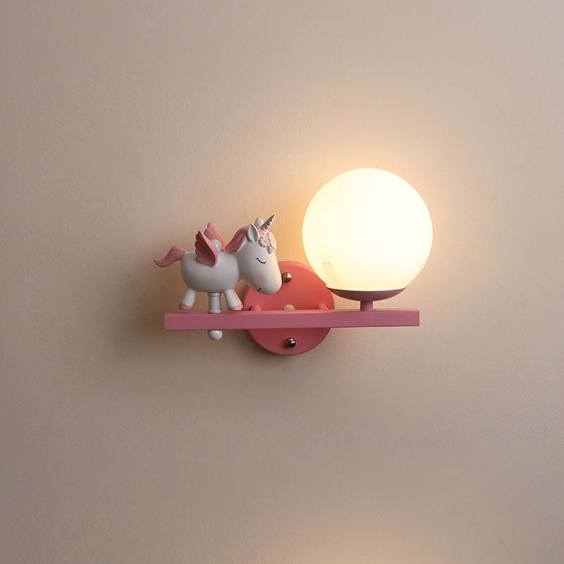 Kids Unicorn Orb Resin Iron Glass 1-Light Wall Sconce Lamp