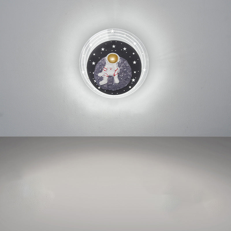 Starry Sky Moon Resin Astronaut Round LED Wall Sconce Lamp