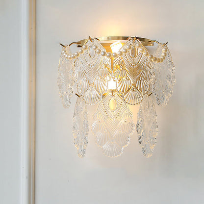 Gold Pearl Water Grain Glass Sheet 2-Light Wall Sconce Lamp