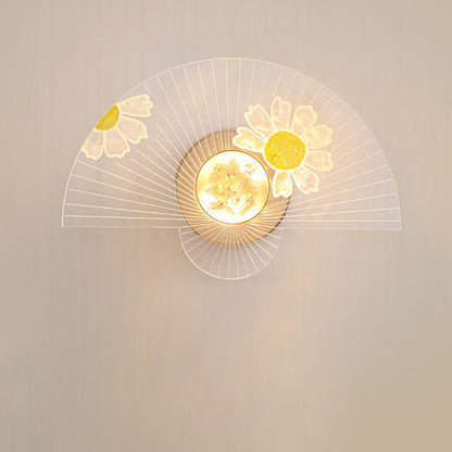 Fan-Shaped Sunflower Dragonfly Decor LED Wall Sconce Lamp