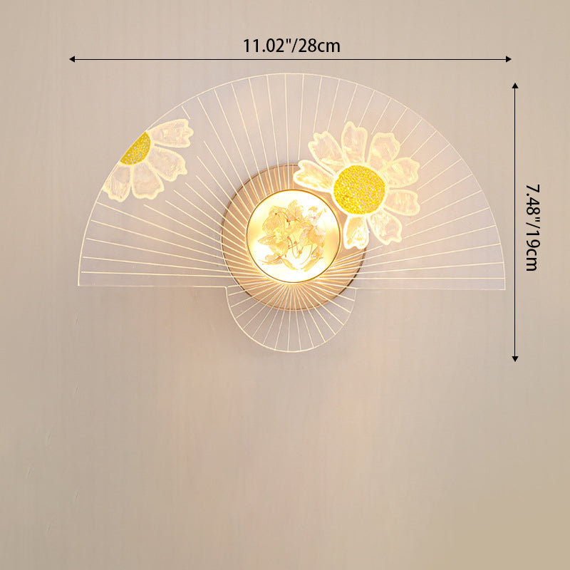 Fan-Shaped Sunflower Dragonfly Decor LED Wall Sconce Lamp