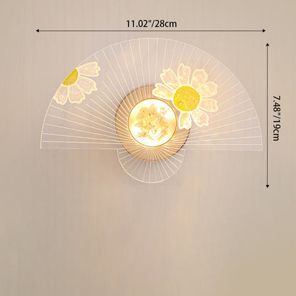 Fan-Shaped Sunflower Dragonfly Decor LED Wall Sconce Lamp