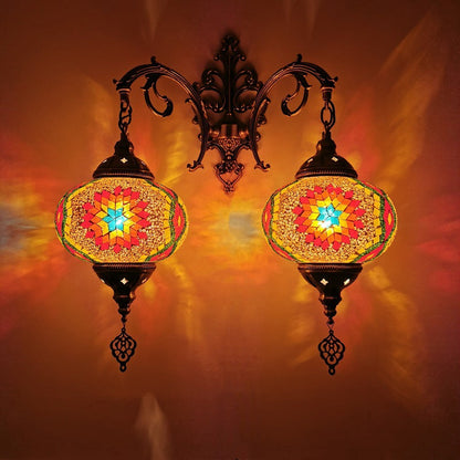 Tiffany Hardware Stained Glass 2-Light Wall Sconce Lamp