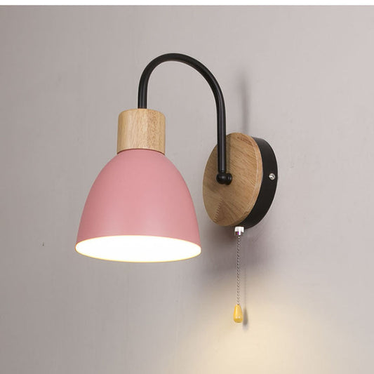 Macaron Pole Round Cup Iron Wood 1-Light Wall Sconce Lamp