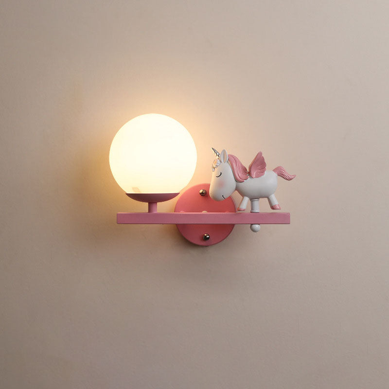 Kids Unicorn Orb Resin Iron Glass 1-Light Wall Sconce Lamp