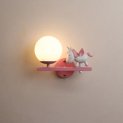 Kids Unicorn Orb Resin Iron Glass 1-Light Wall Sconce Lamp