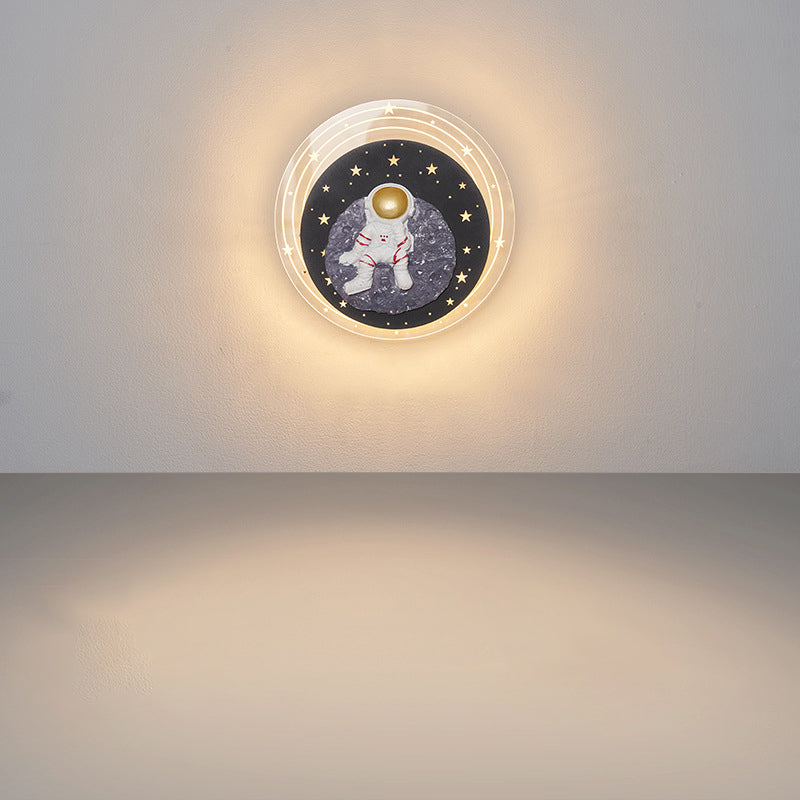 Starry Sky Moon Resin Astronaut Round LED Wall Sconce Lamp