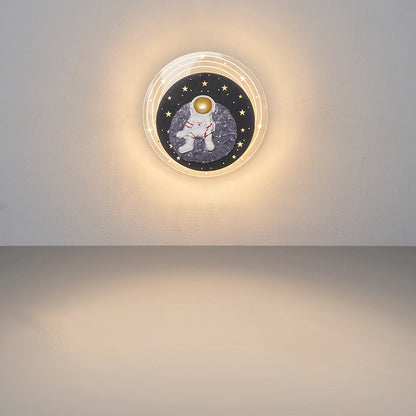Starry Sky Moon Resin Astronaut Round LED Wall Sconce Lamp