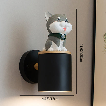 Resin Puppy Iron Cylinder Shade 1-Light Wall Sconce Lamp