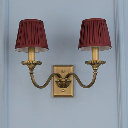 Cylinder Rod Fabric Copper 1/2 Light Wall Sconce Lamp