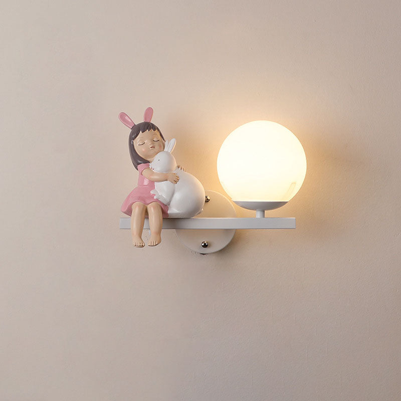 Kids Unicorn Orb Resin Iron Glass 1-Light Wall Sconce Lamp