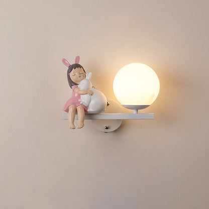 Kids Unicorn Orb Resin Iron Glass 1-Light Wall Sconce Lamp