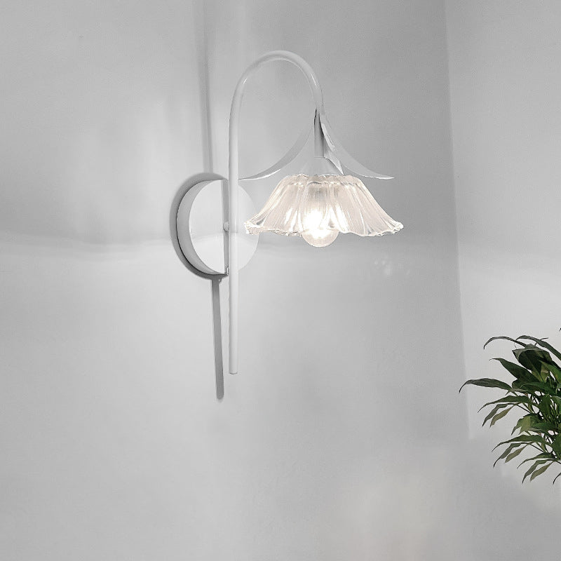 Iron Flower Glass Shade Crystal 1-Light Wall Sconce Lamp