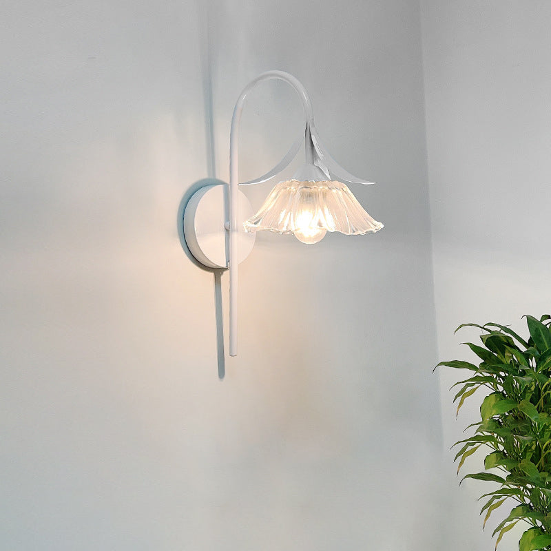 Iron Flower Glass Shade Crystal 1-Light Wall Sconce Lamp